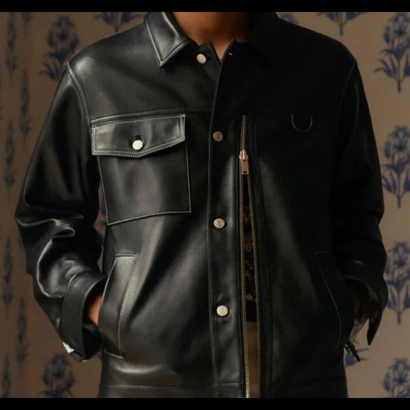 New Andersson Bell contrast stitch lambskinleather tucker jacket